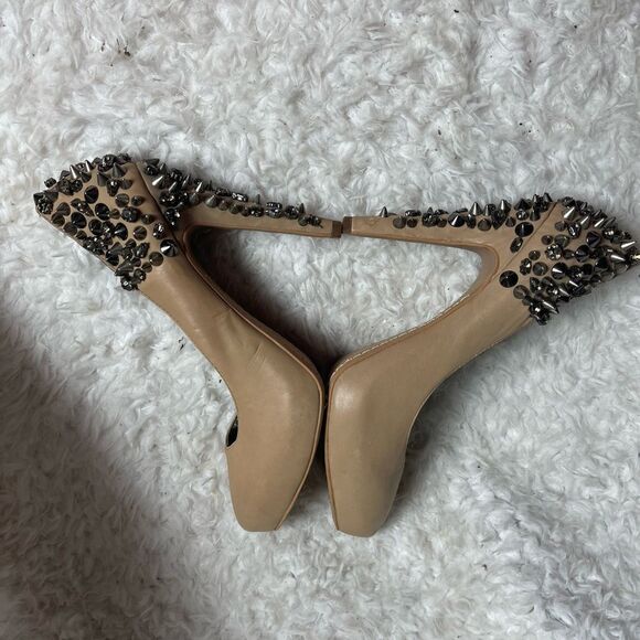 Sam Edelman leather tan spikes hidden platform slip on heels size 8M - Picture 5 of 12
